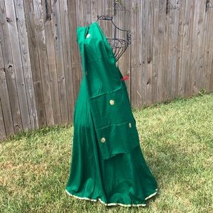 Green Dupatta and Skirt Set with Gold Trim and Embroidery
